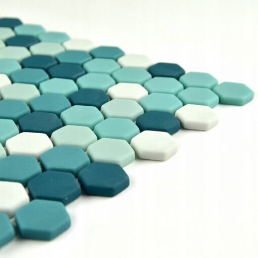 Mozaic hexagonal de sticla satinata turquoise A-MBO06-XX-006