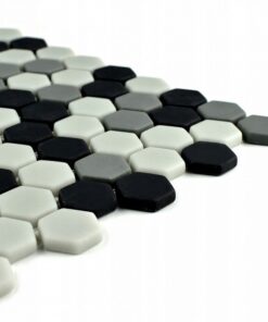 Mozaic hexagonal sticla alb negru satinat A-MBO06-XX-004